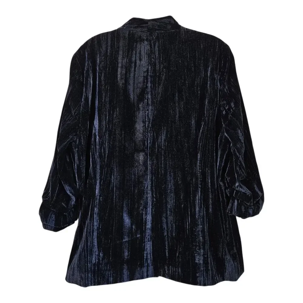 MAURICES Size L Jacket Black Crushed Velvet Open 3/4 Sleeve Lined Whimsigoth 42